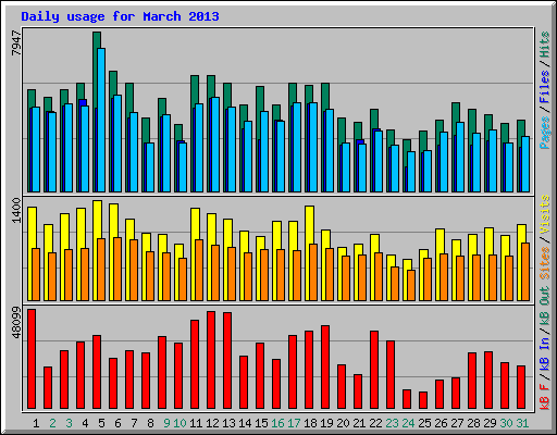 Daily usage for March 2013
